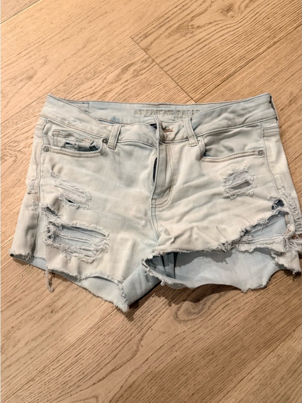 American Eagle Outfitters Pale Blue Distressed Denim Cutoff Shorts